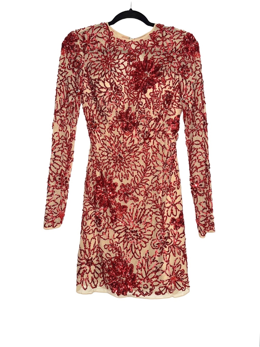Sherri Hill Red Sequin Rhinestone Long Sleeve Cut-Out Back Mini Dress 6